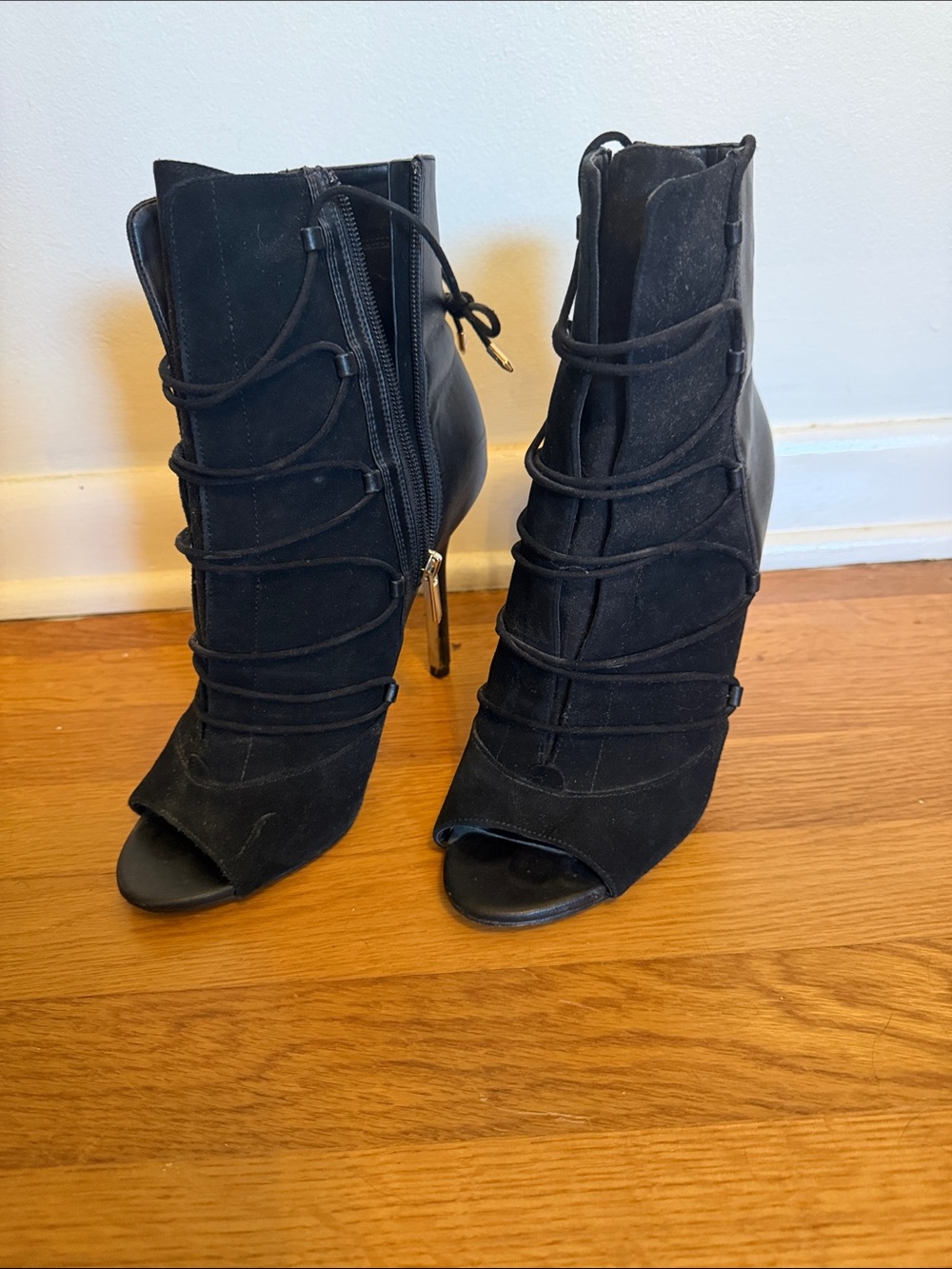 Sam Edelman Black Open-Toe Lace-Up Women's Ankle Boots